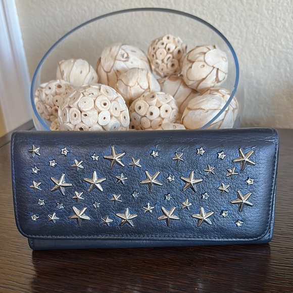 Jimmy Choo Star Studded Leather Navy
Blue Long Wallet 7.5x4 - Picture 1 of 8
